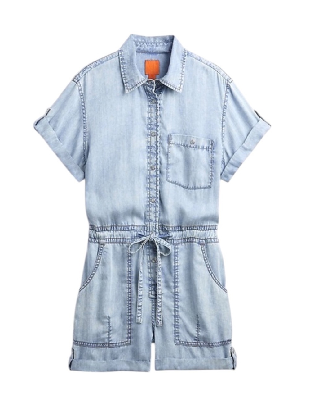 GAP Studio Draped Denim Romper Light Indigo Blue Soft Tencel Belted Waist New SM